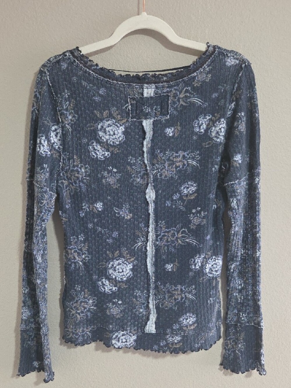 We The Free Vintage Blue Floral Ribbed Long-Sleeve Tee - Picture 8 of 8
